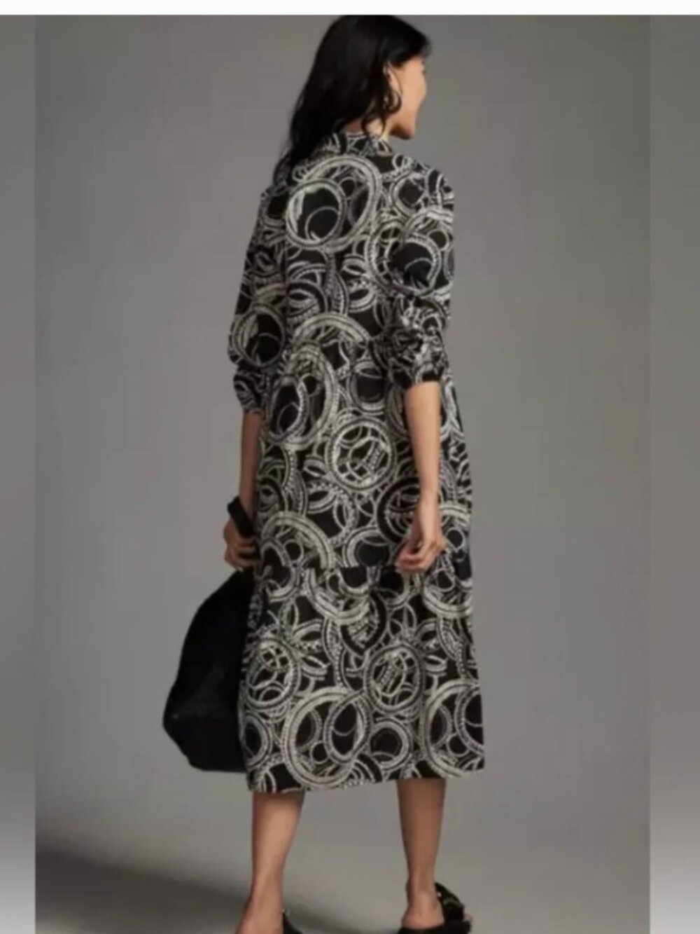 Anthropologie Maeve The Bettina Tiered Shirt Dress Black & White Geo 100% Cotton